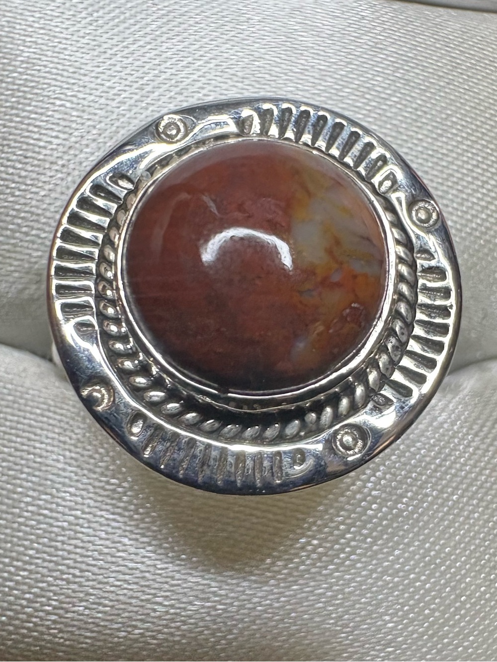 Ring Petrified Wood Polished Cabochon 925 Sterling Silver Southwestern - Picture 2 of 10
